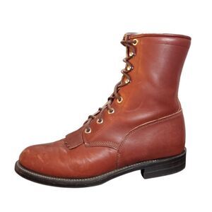 Justin Boots Kiltie Size 7 B Brown Lace Up Ankle Western Almond Toe Excellent